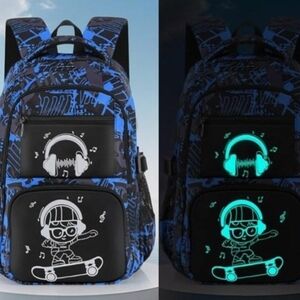 Kids Glow Backpack - Blue Skateboard Design